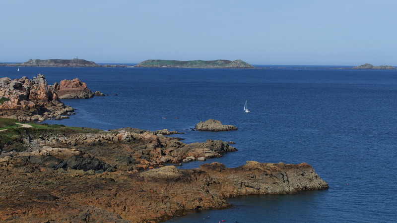 stack rock, scenics - nature, perros-guirec, bay, rocky coastline, cliff, seashore, sailboat, beauty in nature, rock - object, côte, france, outdoors, brittany