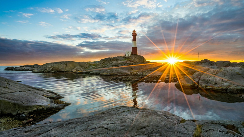 1080P, tower, reflection, sky, sunset, lighthouse, europe, egersund, sea, coast, shore, rogaland, norway