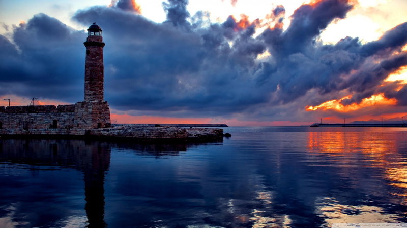 sky, lighthouse, 4K, sunset, bay, cloudy, coast