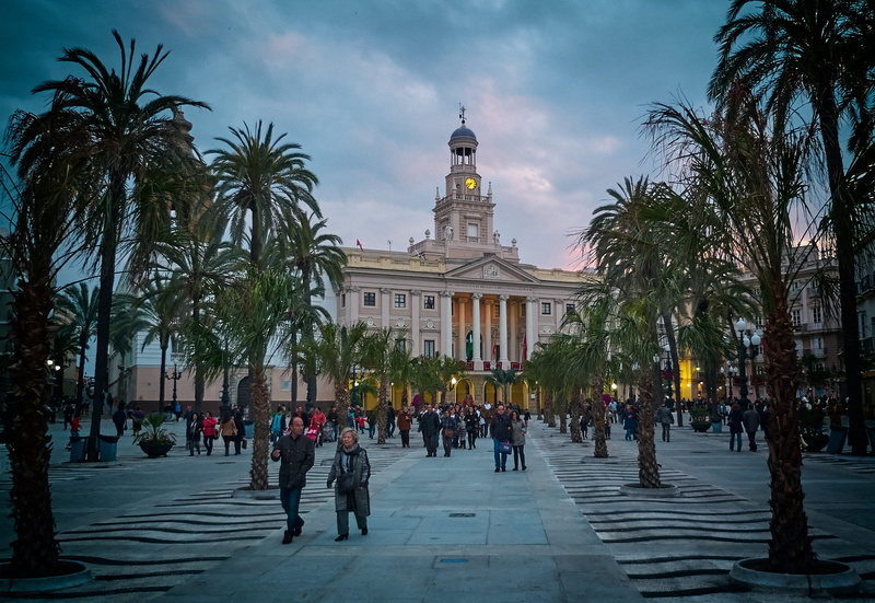outdoors, cádiz, building, life, street, travel, plant, architectural column, large group of people, real people, city, spain, palm tree, building exterior