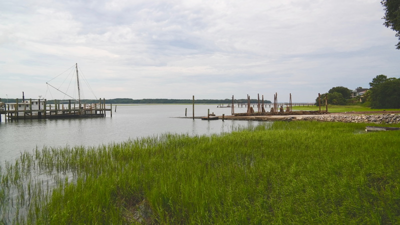 growth, grass, united states, pier, cloud - sky, beauty in nature, plant, tranquility, tranquil scene, green color, south carolina, sound, land, built structure