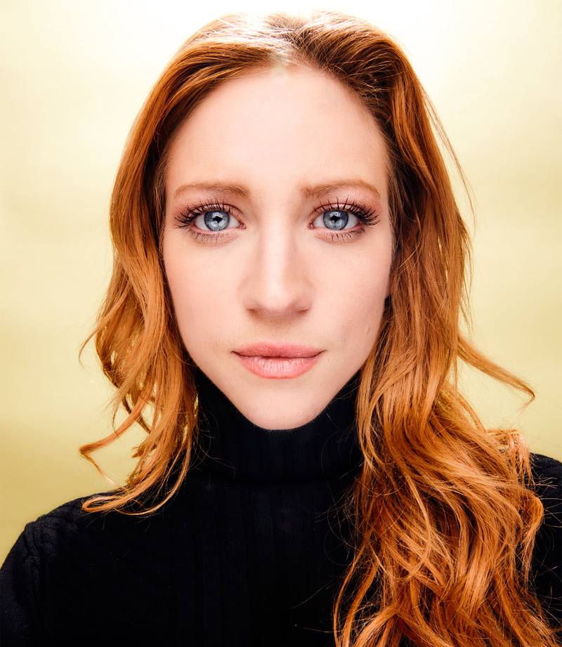 Brittany Snow, redhead, women, simple background, face, 720P, long hair, blue eyes, actress