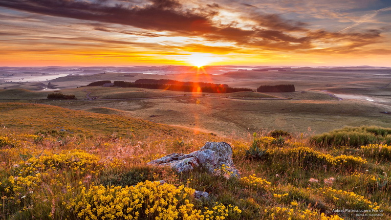 france, 2K, aubrac, Sunrises/Sunsets, plateau, lozere