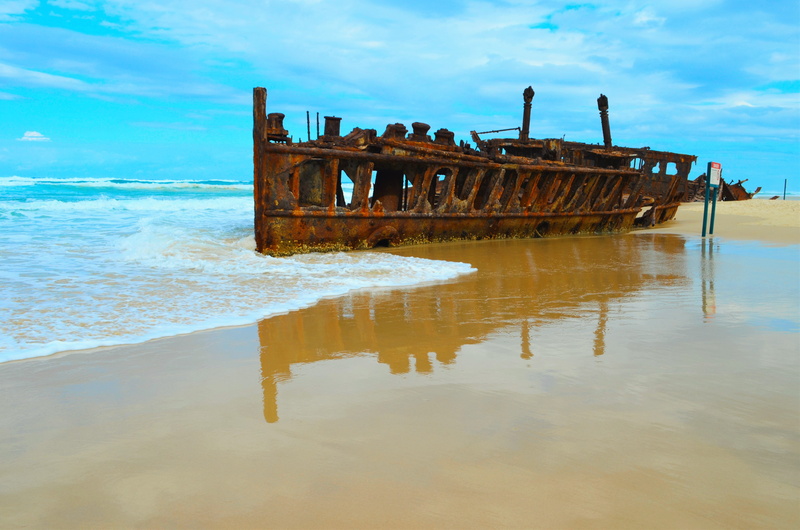 water, reflection, wreck, cloud - sky, kgari, mahino, mode of transportation, deterioration, abandoned, sea, coast, nature, ruined, outdoors, obsolete