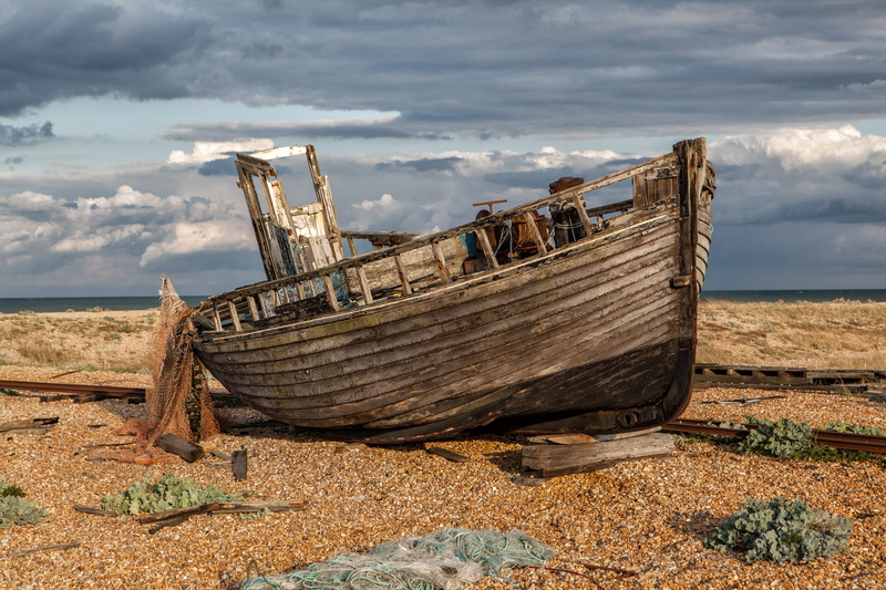 angle, cloud - sky, damaged, day, nets, shipwreck, abandoned, no People, deterioration, mode of transportation, wood - material, wreck, ruined, 4K, sand