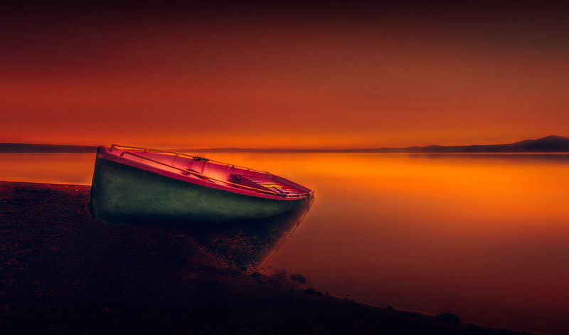 summer, painting, lake, beach, boat, tranquil Scene, coastline, outdoors, 1080P, nautical Vessel, nature, landscape, water, sea, sunset, scenics, dusk