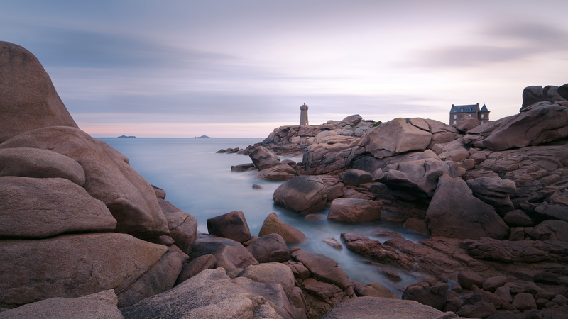 water, cote de granit rose, rocky coastline, cliff, horizon, sunset, sky, tranquility, beauty in nature, france, 4K, no people, land, outdoors, sea, europe