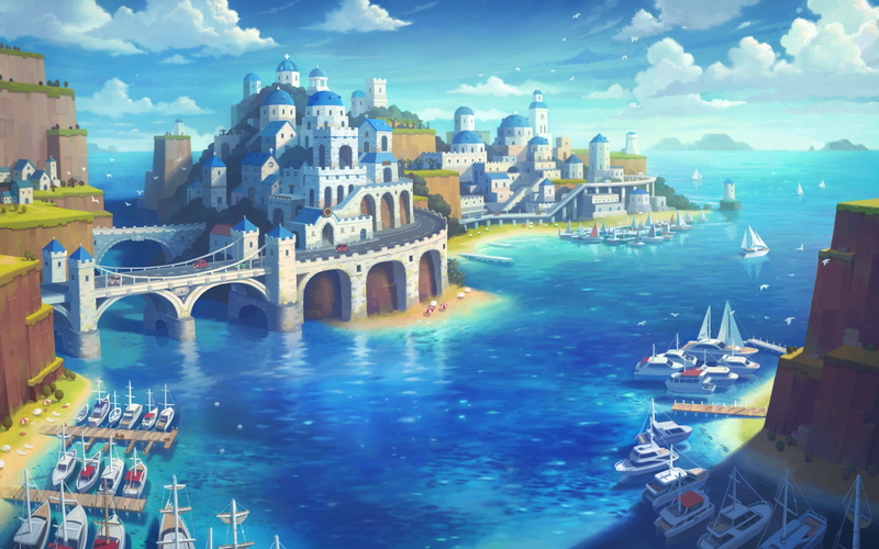 architecture, travel, 1080P, connection, yachts, sailboats, artwork, building, sky, boat, day, cloud - sky, arch bridge, castle, skyscraper, city, transportation