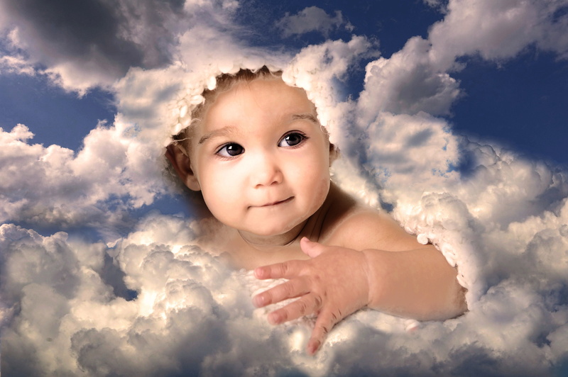 headshot, body part, one person, fairytale, angel, christmas, digital composite, child, cloud - sky, childhood, birth, nature, cute, young, dream, shirtless