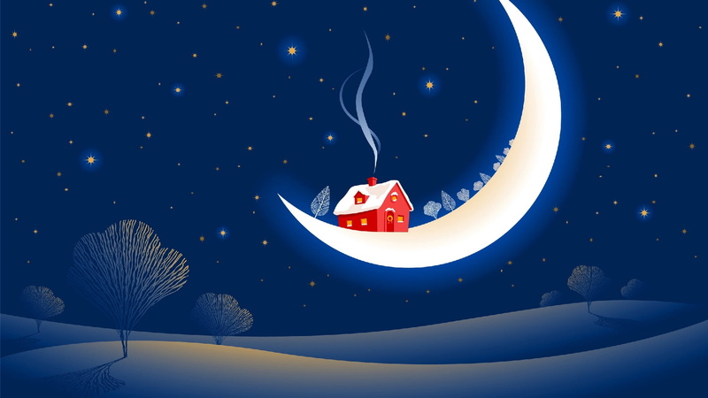 sweet dreams, craft, water, crescent, creativity, night, sky, red, blue, nature, white color, fantasy art, nautical vessel, 1080P, art and craft, moon