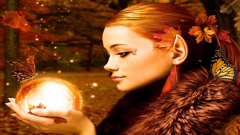 leaves, pretty, magic crystal, contemplation, dreams, women, butterflies, sweet, fabulous, 2K, female, cgi