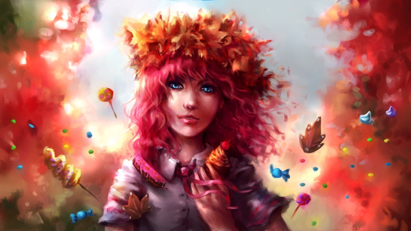 Fantasy, Fall, Sweets, Dream, Candy, Girl, Cupcake, Women, 8K
