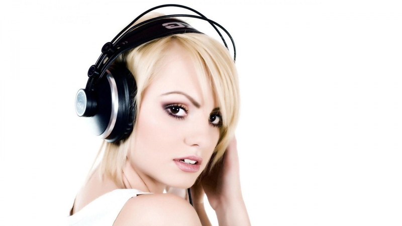 one person, women, adult, beautiful woman, music, body part, Alexandra Stan, studio shot, blond hair, positive emotion, modern, listening, portrait, human face
