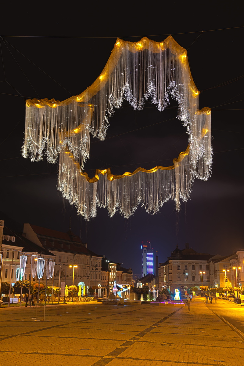banská bystrica, art, square, gold, built structure, light expo, slovakia, outdoors, nature, incidental people, design, hanging, architecture, celebration