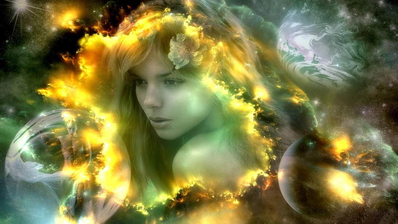 women, nebula, stars, resolutions, flowers, bubbles, fantasy, space, planets, 720P, widescreen