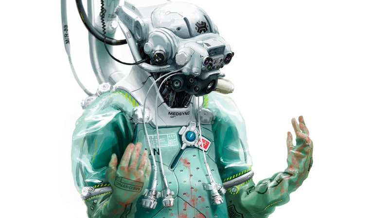 fantasy, future, head, doctor, metal, futuristic, 1080P, white, gear, 1920x1080, surgeon