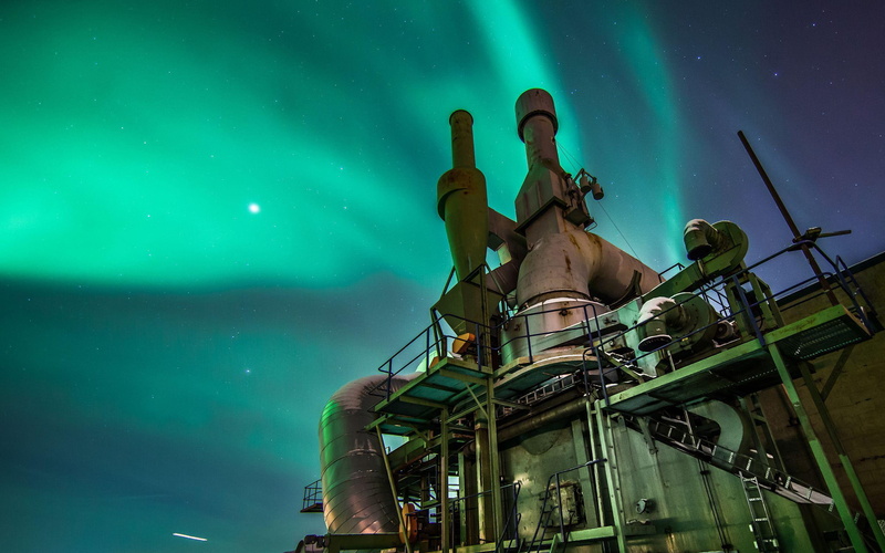 aurora borealis, photography, grey, metal, 2K, machine, aurora, factory, star, borealis, 2560x1600