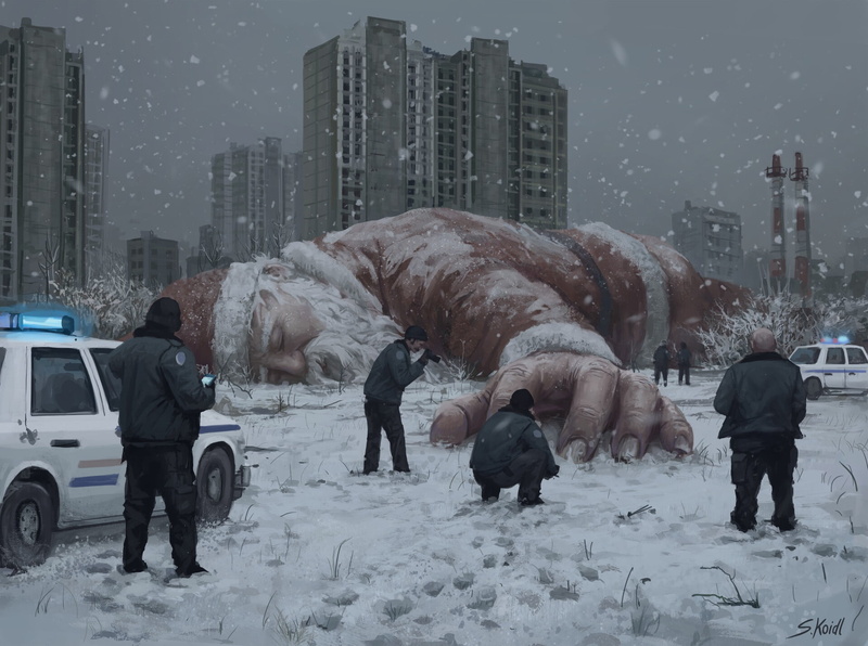 Stefan Koidl, Crime Scene, police, Santa Claus, concept art, snow, 1080P