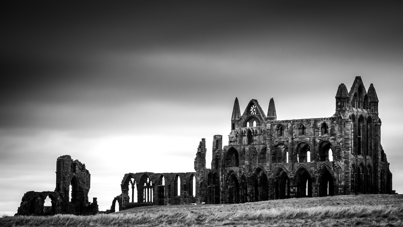 dark, ruin, low angle view, travel, building, no people, black and white, medieval, ruined, mary, old, ruins, castle, sea, built structure, building exterior