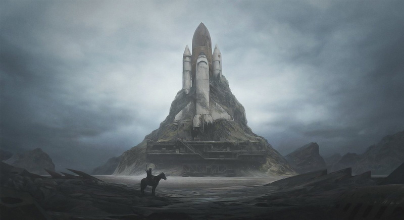 solid, architecture, fog, outdoors, sky, nature, travel destinations, painting, the past, spacecraft, religion, spaceship, ancient civilization, space