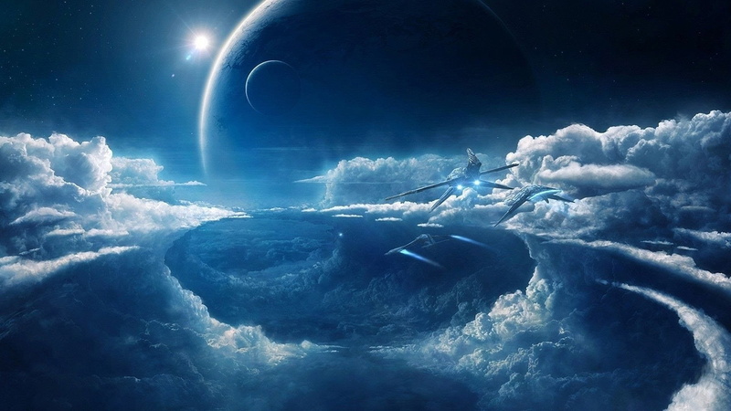 sky, digital, night, spacecrafts, sea, science fiction, 1080P, environment, digital composite, moon, power in nature, nature, three, water, cloud - sky