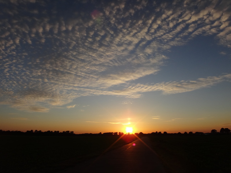 scenics, cloud - Sky, transportation, sun, orange color, Clouds, no People, atmosphere, blue, road, tranquil scene, beauty In Nature, summer, plant, rest