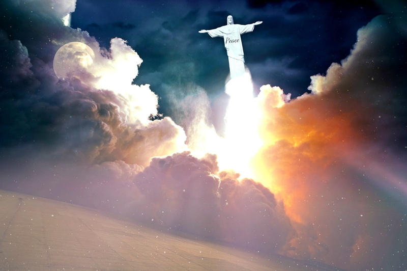 lights, jesus, christ, outdoors, symbol, hope, photo, travel destinations, low angle view, enlightened, composing, futuristic, air vehicle, flame, spirituality