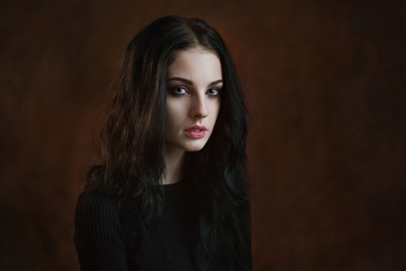 black sweater, 1080P, long hair, Alla Berger, portrait, face, Maxim Maximov, women