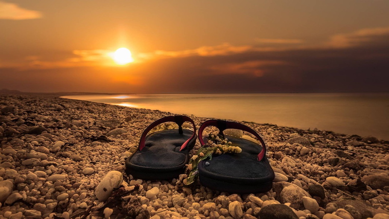 sunset, rock - object, personal accessory, no people, rock, beach, pebble, 1080P, horizon over water, beauty in nature, tranquil scene, tranquility, scenics - nature