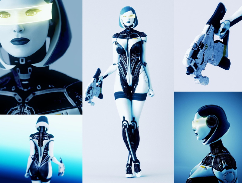 video games, still life, studio shot, 2K, Mass Effect 3, collage, human representation, robot, indoors, male likeness, female likeness, table, art and craft