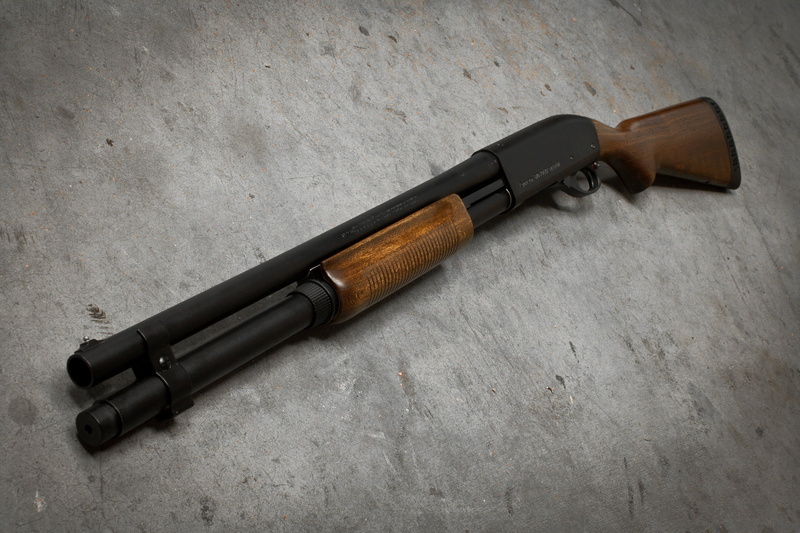 the past, background, indoors, Remington 870, two objects, weapon, handgun, the gun, gun, trunk, close-up, wood - material, high angle view, single object