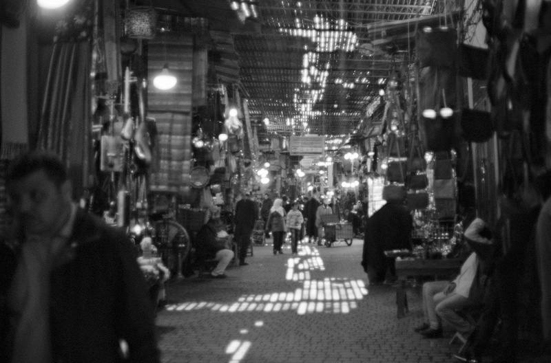 large group of people, film, illuminated, architecture, analog, built structure, women, monochrome, marrakesh, group of people, city, yashica, electro 35