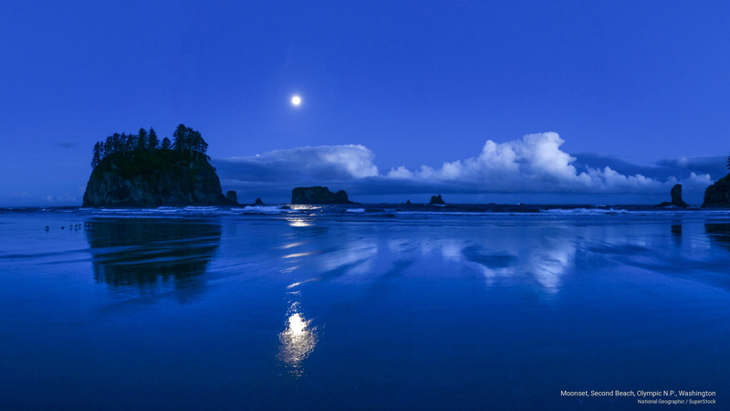 National Parks, moonset, olympic, second, n, beach, washington, 2K, p