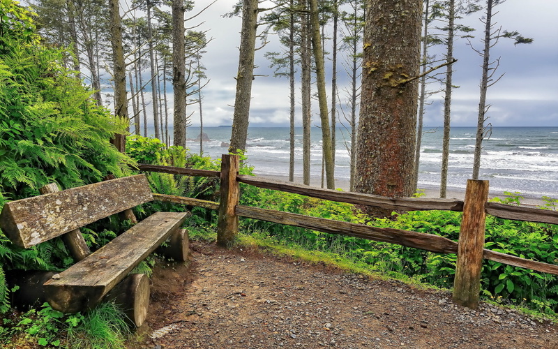 benches, 1080P, Washington, waves, Ruby Beach, ocean