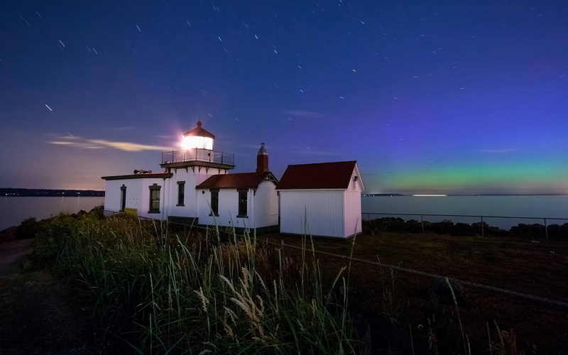 beach, 1080P, sky, coast, lighthouse, manitou, west, point, washington