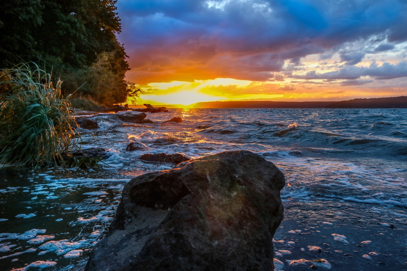 relax, ocean, relaxation, wave, washington, blue, body, orange color, tranquility, summer, clouds, rock - object, formation, no people, water, land, sky