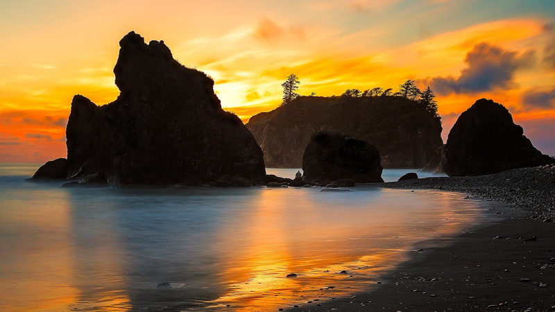 eroded, coast, sunset, washington, rock, afterglow, solid, beach, stack, stack rock, sky, nature, rock formation, beauty in nature, shore, no people, orange color