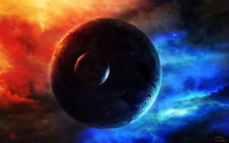 Space, 1080P, Glow, Stars, Moon, Earth, planet, Nebula, illustration