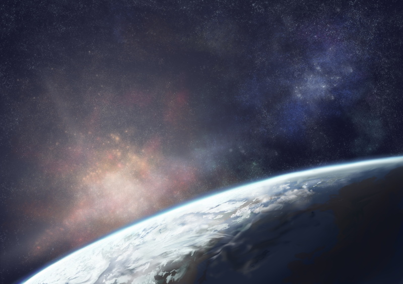 the sky, art, illustration, moruga, space, 4K, earth, planet, stars