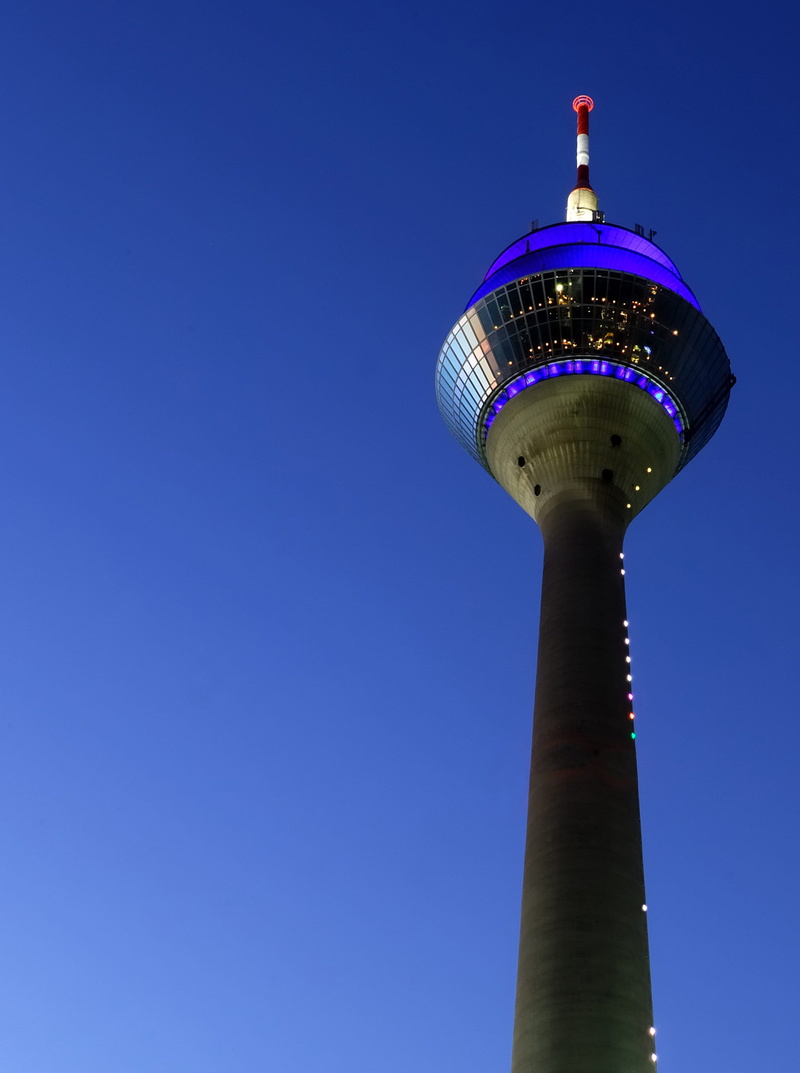 day, clear sky, travel destinations, blue, building, düsseldorf, famous Place, travel, low angle view, global communications, transmission tower, city