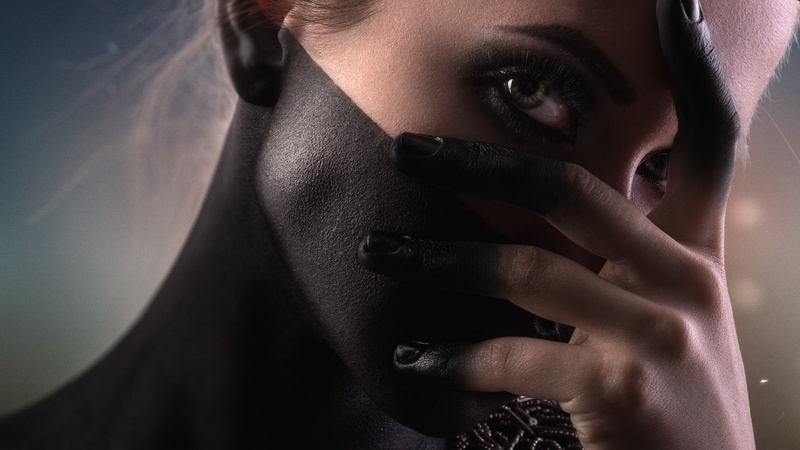 Alexander Prime, looking at viewer, women, body paint, 1080P, black