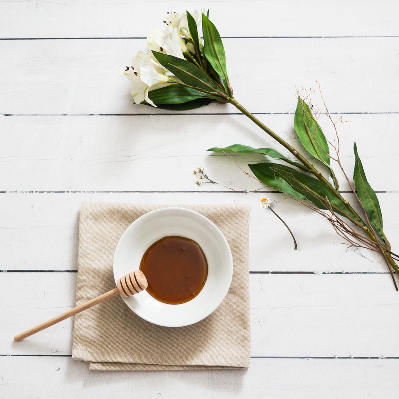 white, food, saucer, directly above, table, drink, honey, 2K, dipper, plant, food and drink, cup, mug, flat lay, plant part, tea, honey stick, tea - hot drink