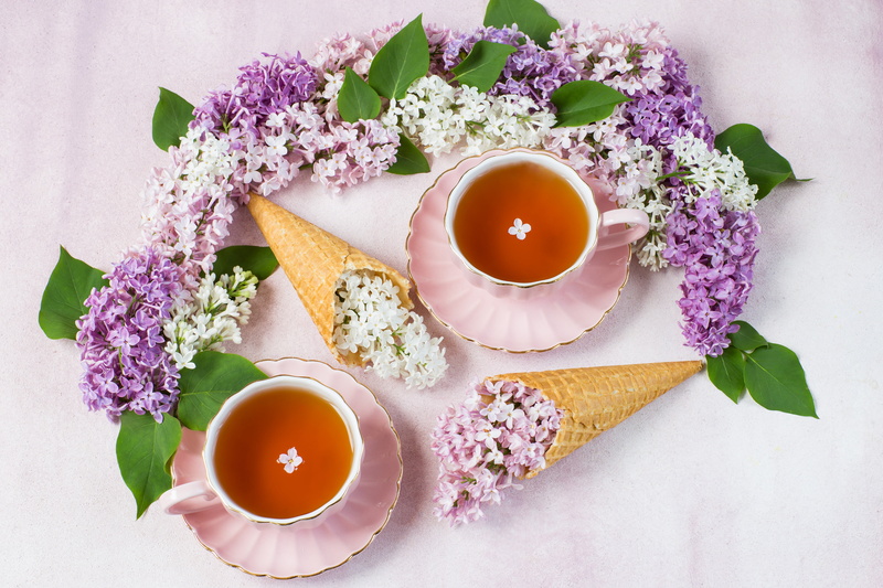 Lilac, Cup, Waffle Cone, 5K, Tea, Still Life, Flower, Food