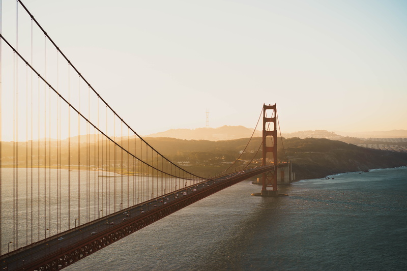 suspension bridge, river, transportation, 5K, built structure, engineering, sf, tourism, bridge, haze, connection, structure, outdoors, bay, golden, photo