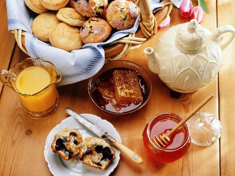 backgrounds, drinking glass, bakery, bread, glass, homemade, indoors, juice, 720P, crockery, pastry, sweet Food, biscuits, breakfast, honey, cake, healthy Eating