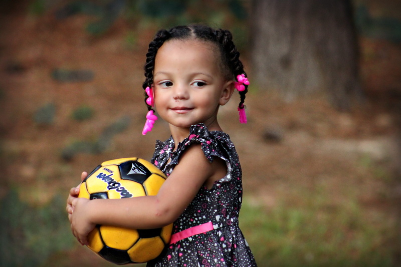 happy, white, black, soccer, girls, daytime, females, emotion, floral, outdoors, waist up, girl, young, one person, looking at camera, 2K, portrait, ball