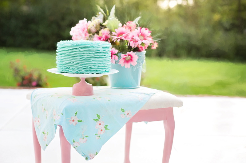 plant, icing, chair, teal, no people, sweet, sunlight, frosting, tree, flower head, pink, celebration, decoration, birthday, vase, aqua, cake, dessert