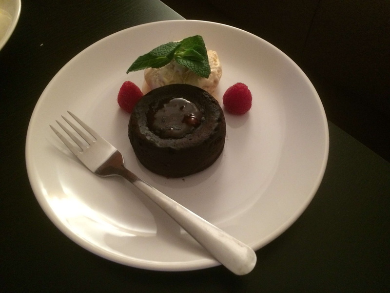 temptation, herb, sweet food, plate, food and drink, indulgence, wellbeing, healthy eating, lava cake, fruit, chocolate, fork, garnish, eating utensil