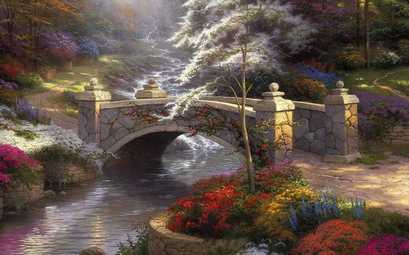 famous Place, outdoors, trees, flower, bow Bridge, built structure, ornamental Garden, plant, footpath, arch, art, bridge, footbridge, springtime, river