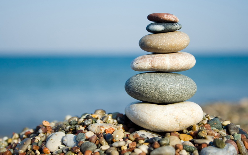 balance, tranquility, 1080P, pebble, rock - object, solid, outdoors, stack, rock, stack rock, nature, land, tranquil scene, beach, sky, sea, horizon, zen-like